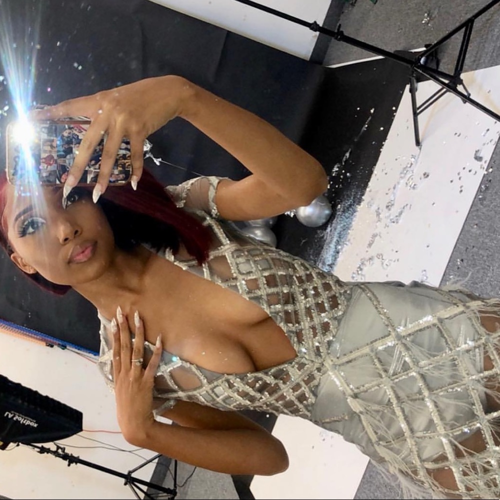 Silver See through feather dress
